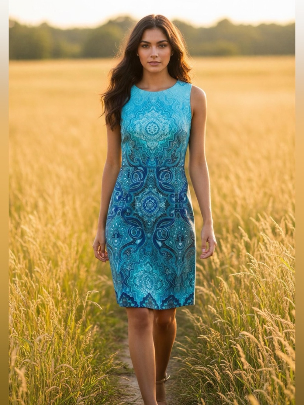 Wisp Sleeveless Teal Paisley-Print Midi Dress Size 8